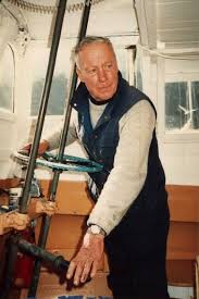 At the wheel - Angel Island Ferry founder, Captain Milton McDonogh, Captain Maggie McDonogh's father.